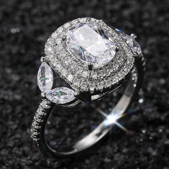 Jewelry - Crystal Shiny Large Oval Macro Pave Wedding Romantic Ring for Women, K872